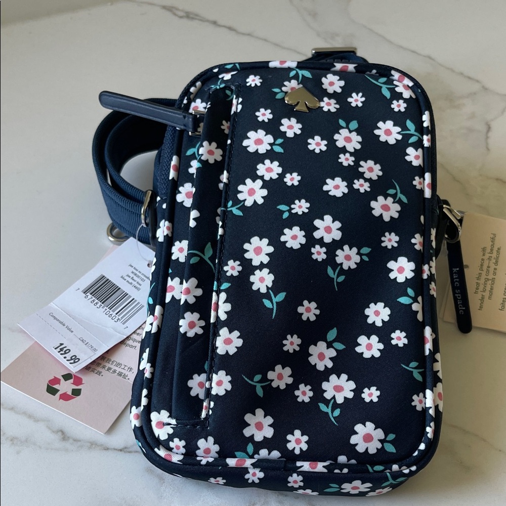 Kate Spade Navy Floral Phone & Essentials Bag - Navy Blue - NEW